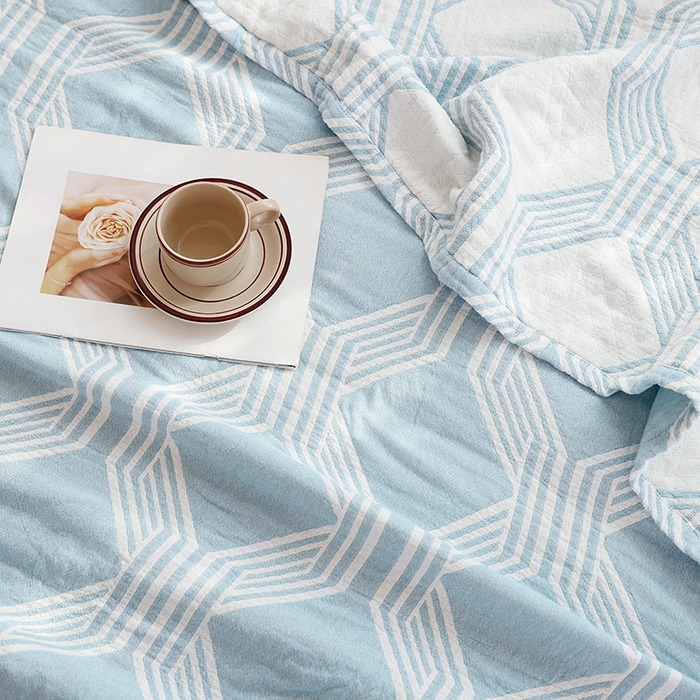 91家纺网 家纺一手货源 找家纺 朴尔家纺-毛巾被 2026新款伯尔尼风格全棉加厚三层纱布毛巾被-朴尔经典款常年备货 浮光-蓝