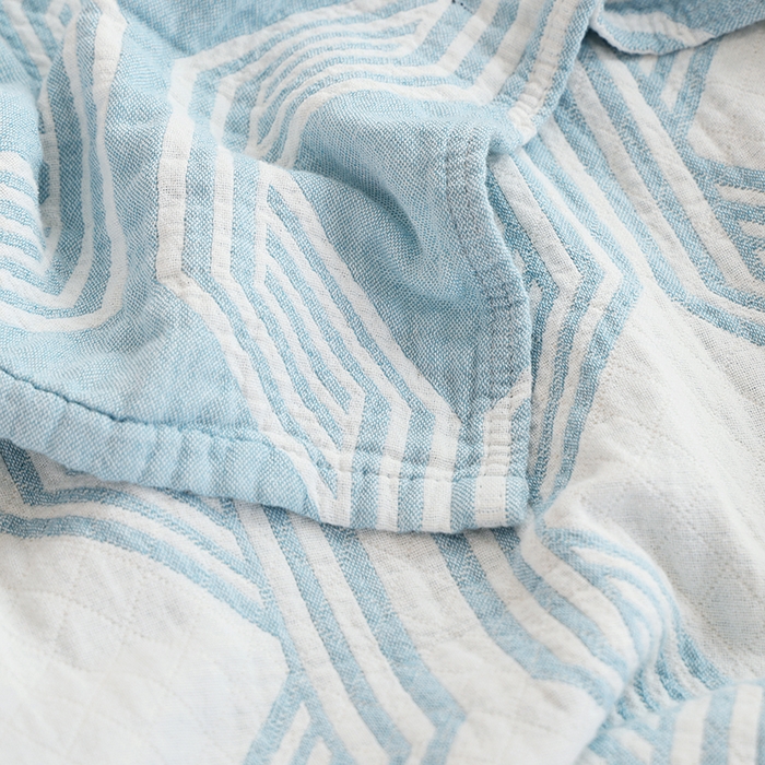 91家纺网 家纺一手货源 找家纺 朴尔家纺-毛巾被 2026新款伯尔尼风格全棉加厚三层纱布毛巾被-朴尔经典款常年备货 浮光-蓝