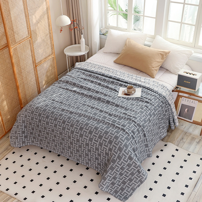 91家纺网 家纺一手货源 找家纺 朴尔家纺-毛巾被 2026新款伯尔尼风格全棉加厚三层纱布毛巾被-朴尔经典款常年备货 邂逅之恋-灰