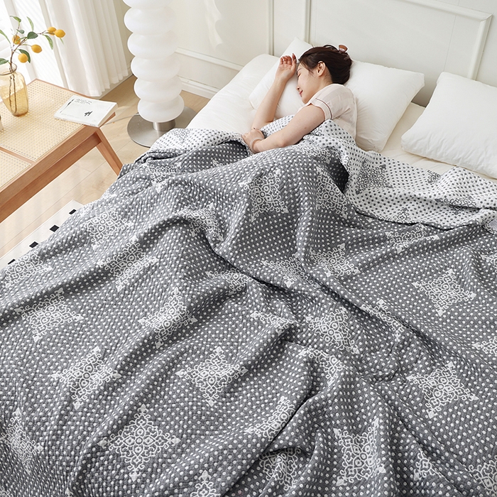 91家纺网 家纺一手货源 找家纺 朴尔家纺-毛巾被 2026新款伯尔尼风格全棉加厚三层纱布毛巾被-朴尔经典款常年备货 星辰-灰