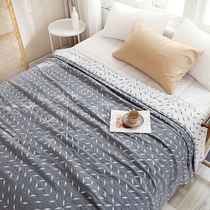 91家纺网 家纺一手货源 找家纺 朴尔家纺-毛巾被 2026新款伯尔尼风格全棉加厚三层纱布毛巾被-朴尔经典款常年备货 竹满庭院-灰