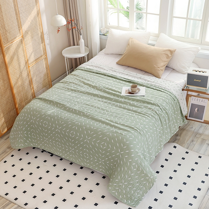 91家纺网 家纺一手货源 找家纺 朴尔家纺-毛巾被 2026新款伯尔尼风格全棉加厚三层纱布毛巾被-朴尔经典款常年备货 竹满庭院-绿