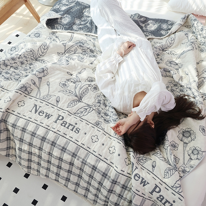 91家纺网 家纺一手货源 找家纺 朴尔家纺-毛巾被 2026春夏新款全棉纯棉水洗预缩加厚六层纱布毛巾被夏被夏凉被空调被 莫奈花园