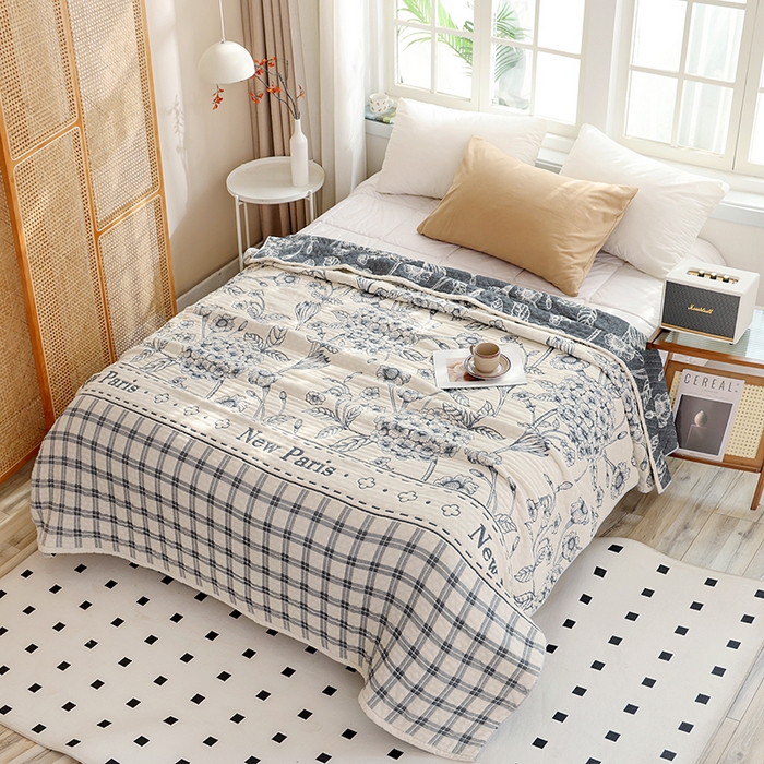 91家纺网 家纺一手货源 找家纺 朴尔家纺-毛巾被 2026春夏新款全棉纯棉水洗预缩加厚六层纱布毛巾被夏被夏凉被空调被 莫奈花园