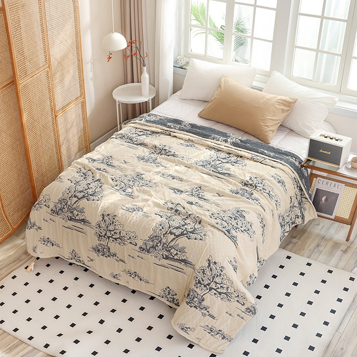 91家纺网 家纺一手货源 找家纺 朴尔家纺-毛巾被 2026春夏新款全棉纯棉水洗预缩加厚六层纱布毛巾被夏被夏凉被空调被 秋南枝