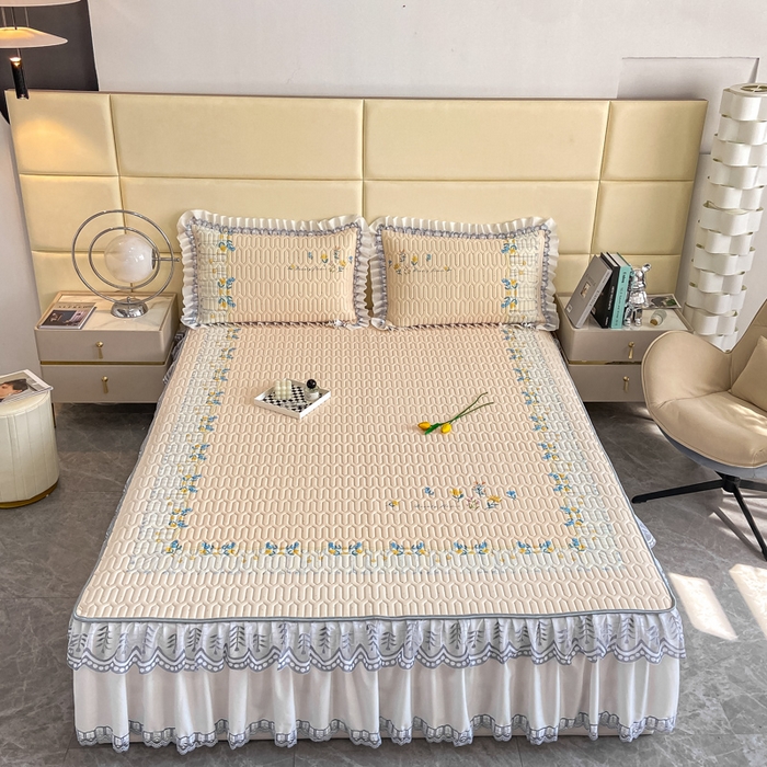 91家纺网 家纺一手货源 找家纺 麋兔 2025新款冰丝床裙乳胶凉席席子 米娅