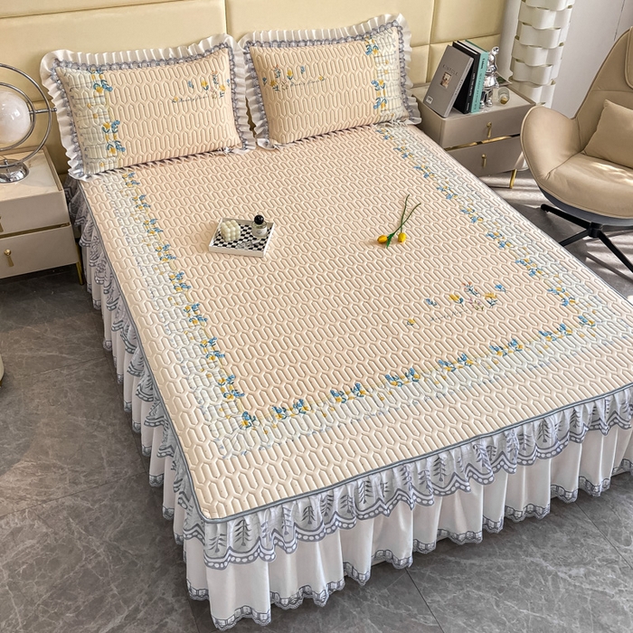 91家纺网 家纺一手货源 找家纺 麋兔 2025新款冰丝床裙乳胶凉席席子 米娅