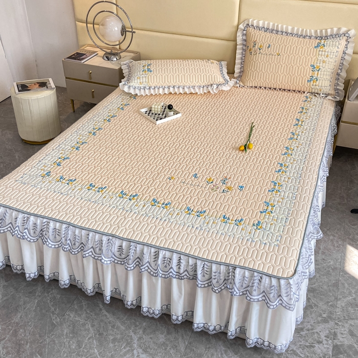 91家纺网 家纺一手货源 找家纺 麋兔 2025新款冰丝床裙乳胶凉席席子 米娅