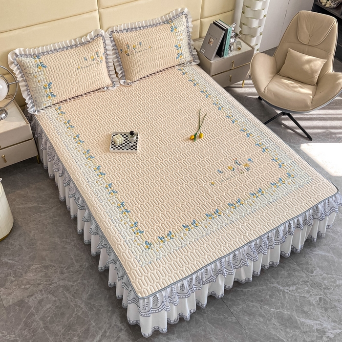 91家纺网 家纺一手货源 找家纺 麋兔 2025新款冰丝床裙乳胶凉席席子 米娅