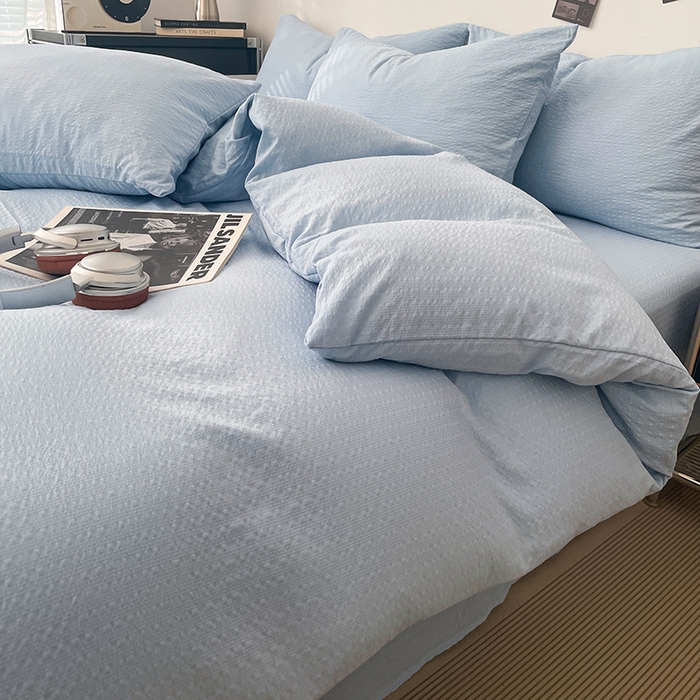 91家纺网 家纺一手货源 找家纺 彩韵家纺 2026新款软糯泡芙纱纯色四件套 泡芙-海盐浅蓝