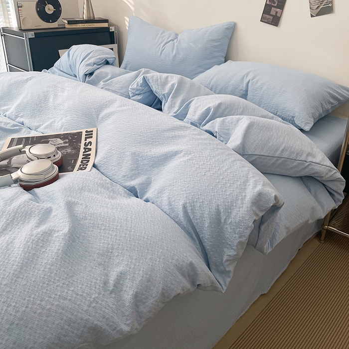 91家纺网 家纺一手货源 找家纺 彩韵家纺 2026新款软糯泡芙纱纯色四件套 泡芙-海盐浅蓝