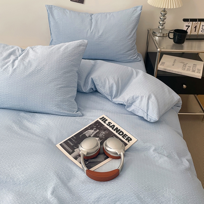 91家纺网 家纺一手货源 找家纺 彩韵家纺 2026新款软糯泡芙纱纯色四件套 泡芙-海盐浅蓝