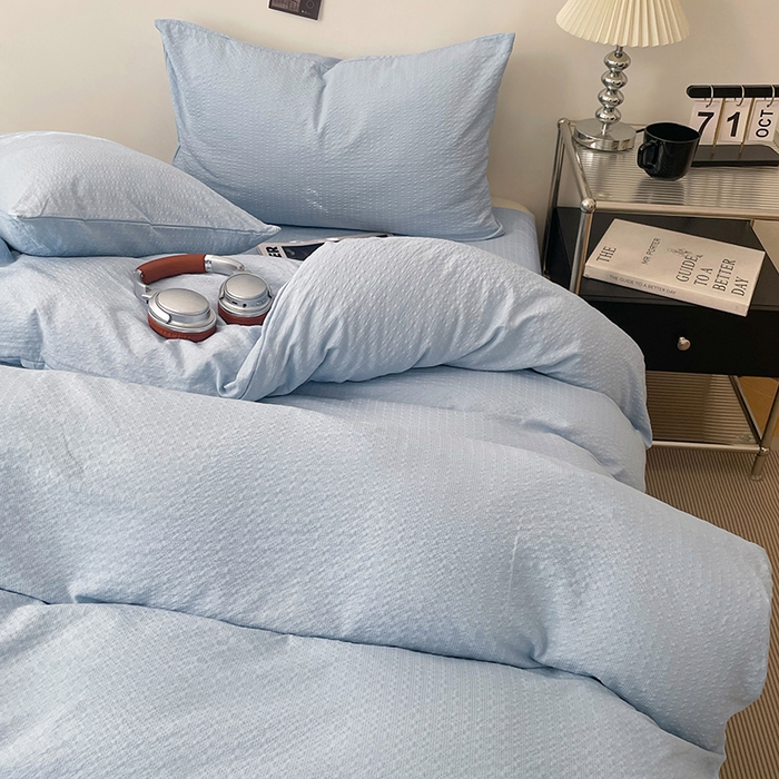 91家纺网 家纺一手货源 找家纺 彩韵家纺 2026新款软糯泡芙纱纯色四件套 泡芙-海盐浅蓝