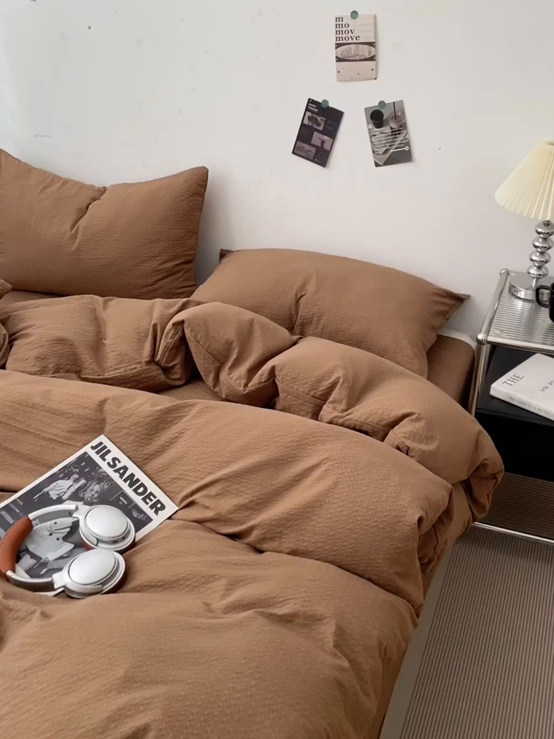 91家纺网 家纺一手货源 找家纺 彩韵家纺 2026新款软糯泡芙纱纯色四件套 泡芙-焦糖浓棕