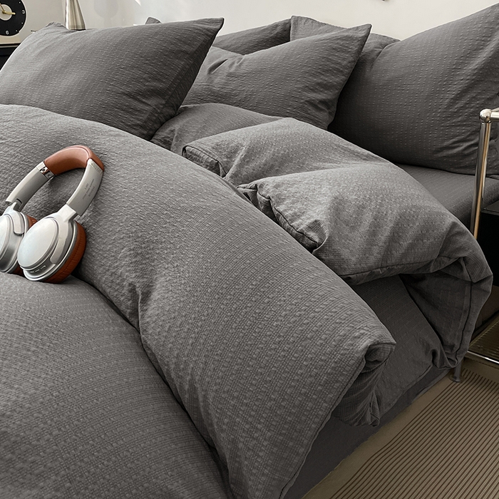 彩韵家纺 2026新款软糯泡芙纱纯色四件套 泡芙-冷川烟灰