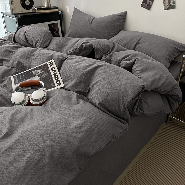 91家纺网 家纺一手货源 找家纺 彩韵家纺 2026新款软糯泡芙纱纯色四件套 泡芙-冷川烟灰