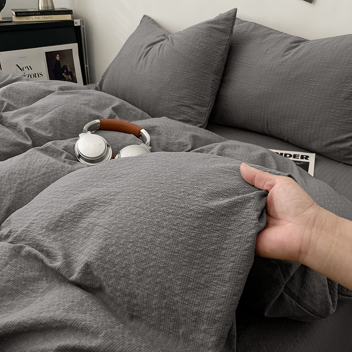 91家纺网 家纺一手货源 找家纺 彩韵家纺 2026新款软糯泡芙纱纯色四件套 泡芙-冷川烟灰