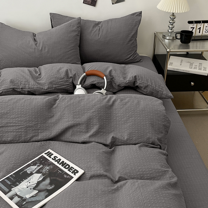 91家纺网 家纺一手货源 找家纺 彩韵家纺 2026新款软糯泡芙纱纯色四件套 泡芙-冷川烟灰