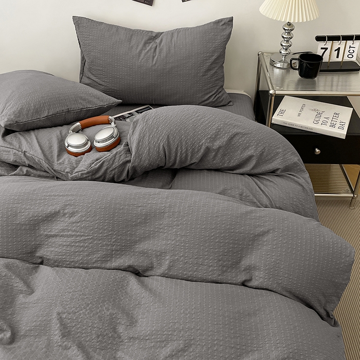 91家纺网 家纺一手货源 找家纺 彩韵家纺 2026新款软糯泡芙纱纯色四件套 泡芙-冷川烟灰