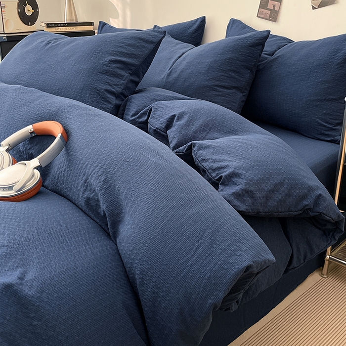 彩韵家纺 2026新款软糯泡芙纱纯色四件套 泡芙-暮海脏蓝