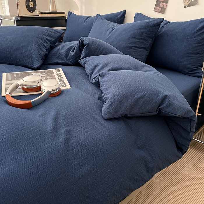 91家纺网 家纺一手货源 找家纺 彩韵家纺 2026新款软糯泡芙纱纯色四件套 泡芙-暮海脏蓝