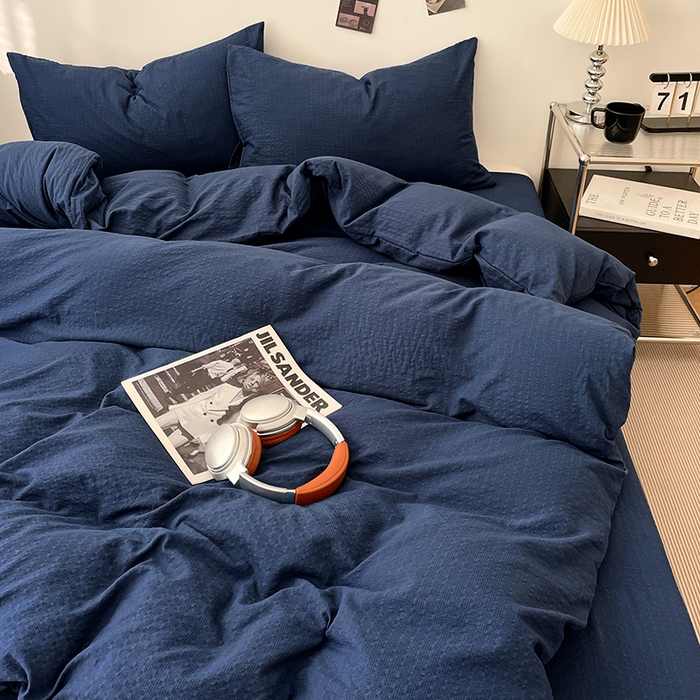 91家纺网 家纺一手货源 找家纺 彩韵家纺 2026新款软糯泡芙纱纯色四件套 泡芙-暮海脏蓝