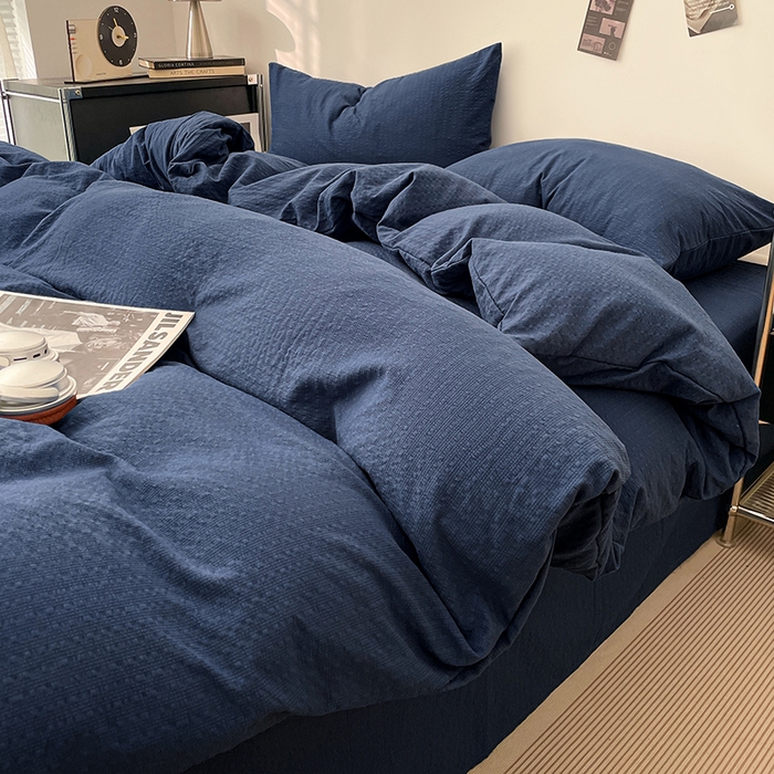 91家纺网 家纺一手货源 找家纺 彩韵家纺 2026新款软糯泡芙纱纯色四件套 泡芙-暮海脏蓝