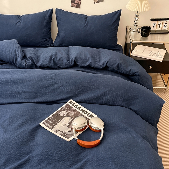 91家纺网 家纺一手货源 找家纺 彩韵家纺 2026新款软糯泡芙纱纯色四件套 泡芙-暮海脏蓝