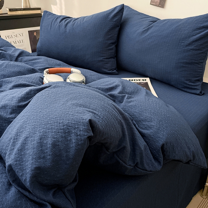 91家纺网 家纺一手货源 找家纺 彩韵家纺 2026新款软糯泡芙纱纯色四件套 泡芙-暮海脏蓝