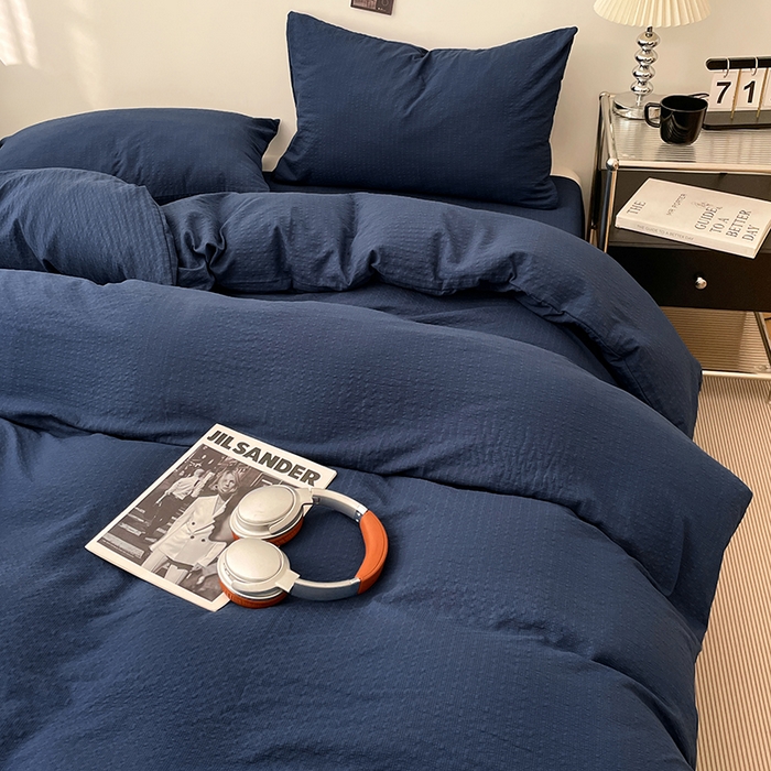 91家纺网 家纺一手货源 找家纺 彩韵家纺 2026新款软糯泡芙纱纯色四件套 泡芙-暮海脏蓝