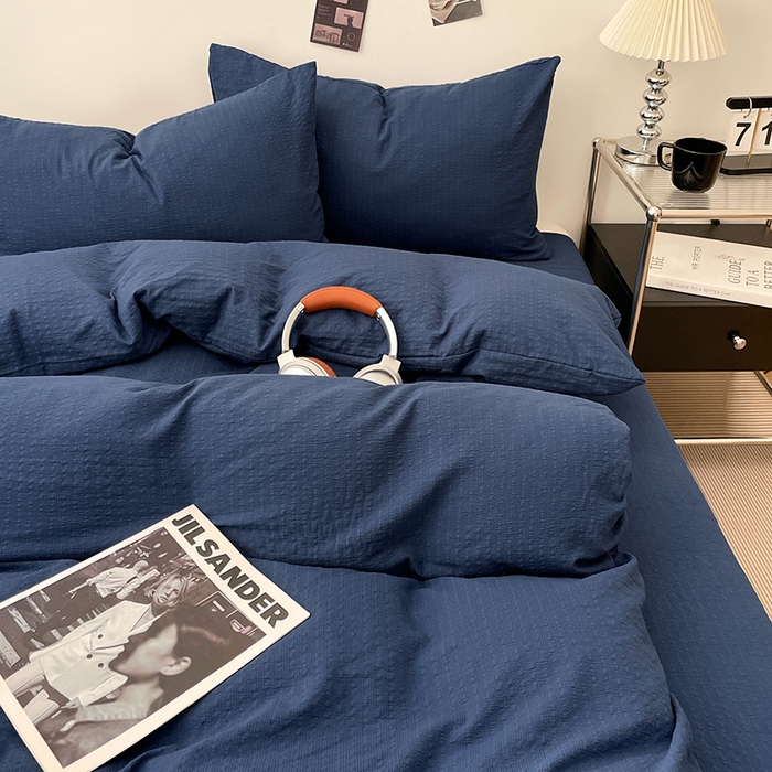 91家纺网 家纺一手货源 找家纺 彩韵家纺 2026新款软糯泡芙纱纯色四件套 泡芙-暮海脏蓝