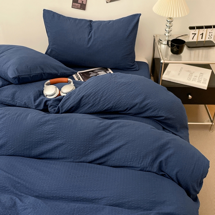 91家纺网 家纺一手货源 找家纺 彩韵家纺 2026新款软糯泡芙纱纯色四件套 泡芙-暮海脏蓝