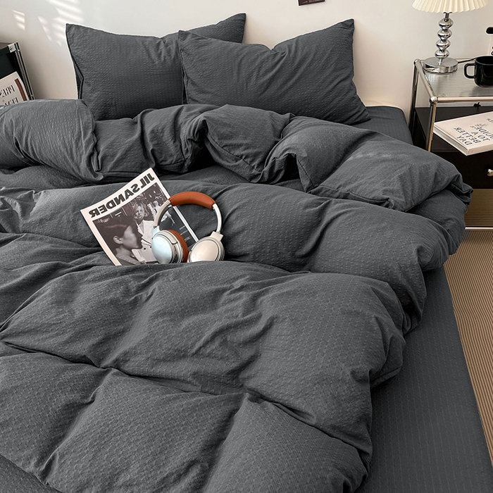 91家纺网 家纺一手货源 找家纺 彩韵家纺 2026新款软糯泡芙纱纯色四件套 泡芙-暮云灰寂