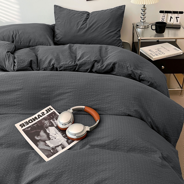 91家纺网 家纺一手货源 找家纺 彩韵家纺 2026新款软糯泡芙纱纯色四件套 泡芙-暮云灰寂