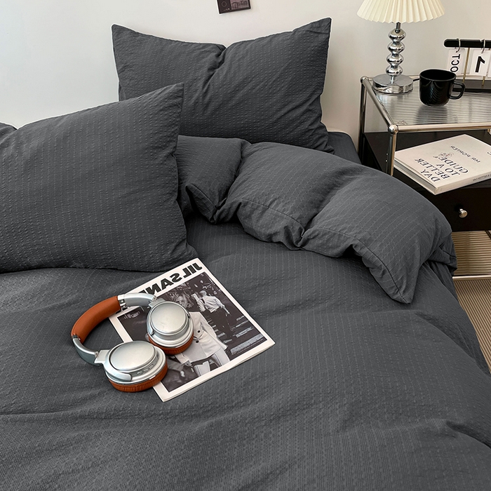 91家纺网 家纺一手货源 找家纺 彩韵家纺 2026新款软糯泡芙纱纯色四件套 泡芙-暮云灰寂