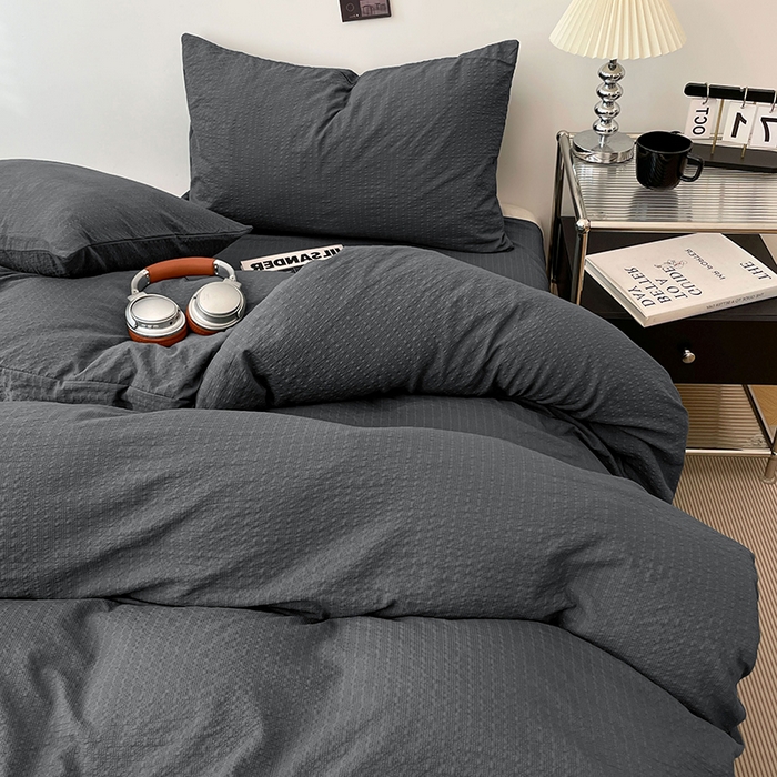 91家纺网 家纺一手货源 找家纺 彩韵家纺 2026新款软糯泡芙纱纯色四件套 泡芙-暮云灰寂