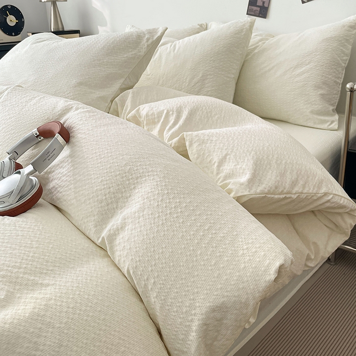 彩韵家纺 2026新款软糯泡芙纱纯色四件套 泡芙-奶霜米白