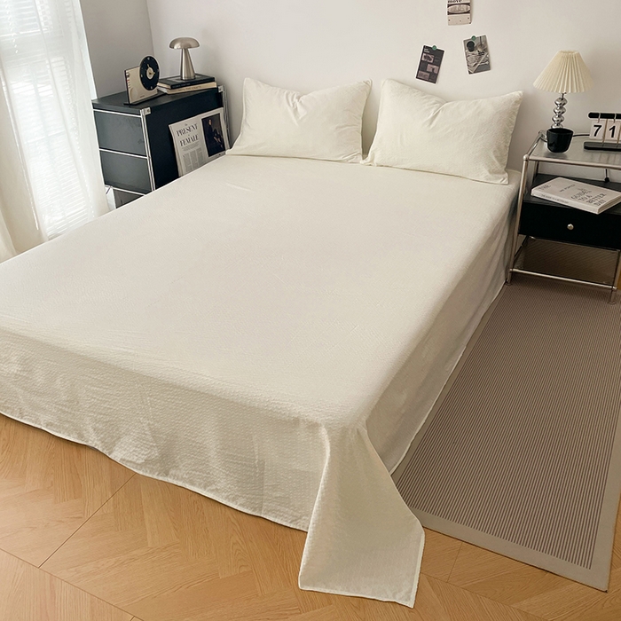 91家纺网 家纺一手货源 找家纺 彩韵家纺 2026新款软糯泡芙纱纯色四件套 泡芙-奶霜米白