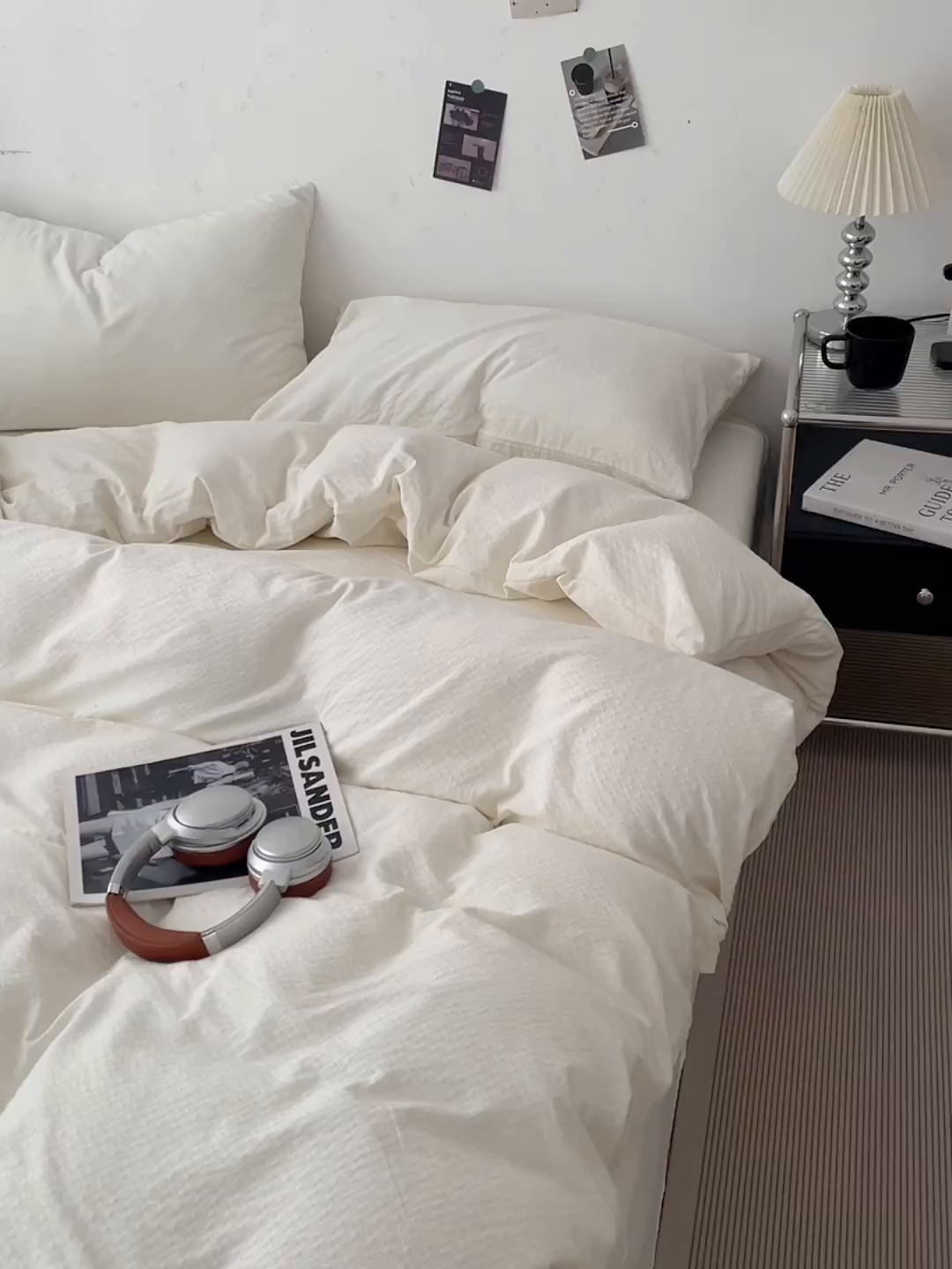 91家纺网 家纺一手货源 找家纺 彩韵家纺 2026新款软糯泡芙纱纯色四件套 泡芙-奶霜米白