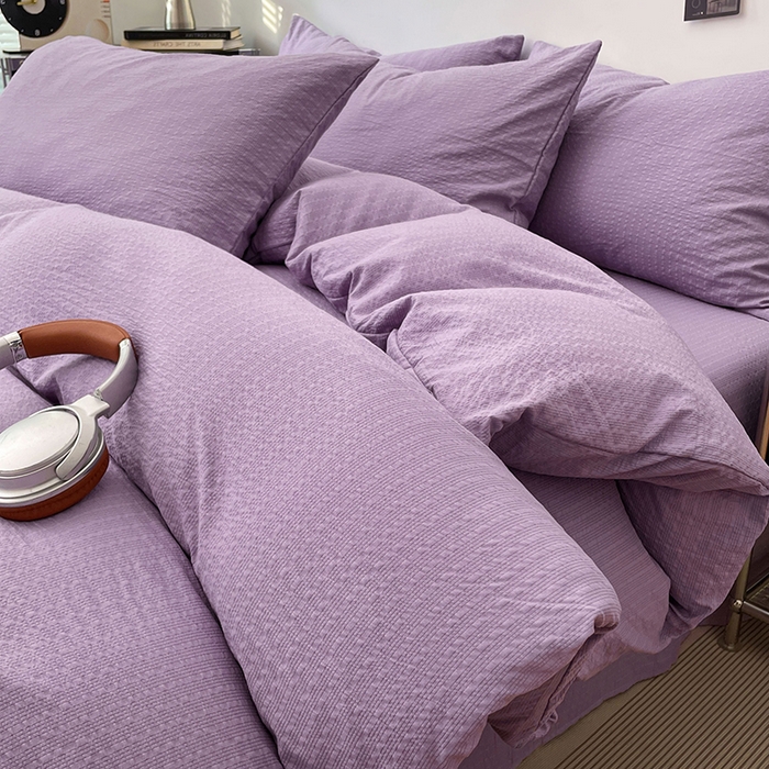 彩韵家纺 2026新款软糯泡芙纱纯色四件套 泡芙-葡萄冰紫