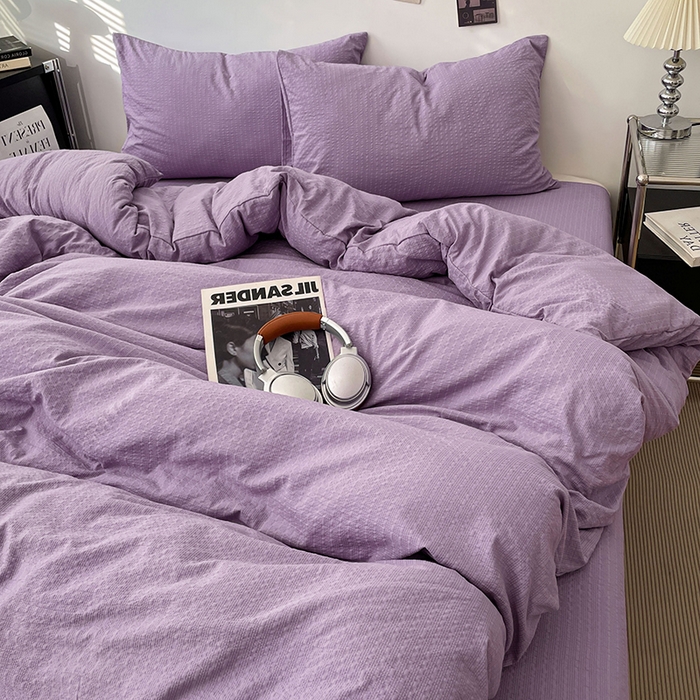 91家纺网 家纺一手货源 找家纺 彩韵家纺 2026新款软糯泡芙纱纯色四件套 泡芙-葡萄冰紫