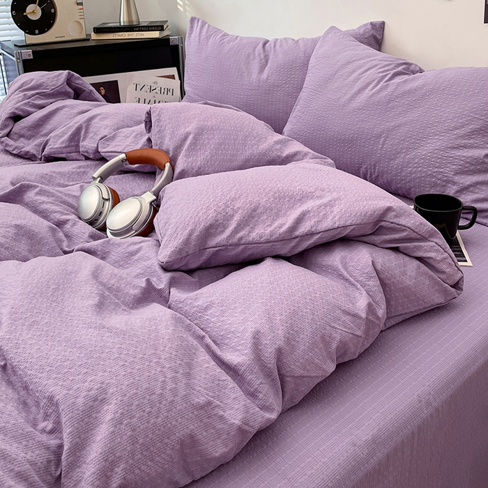 91家纺网 家纺一手货源 找家纺 彩韵家纺 2026新款软糯泡芙纱纯色四件套 泡芙-葡萄冰紫