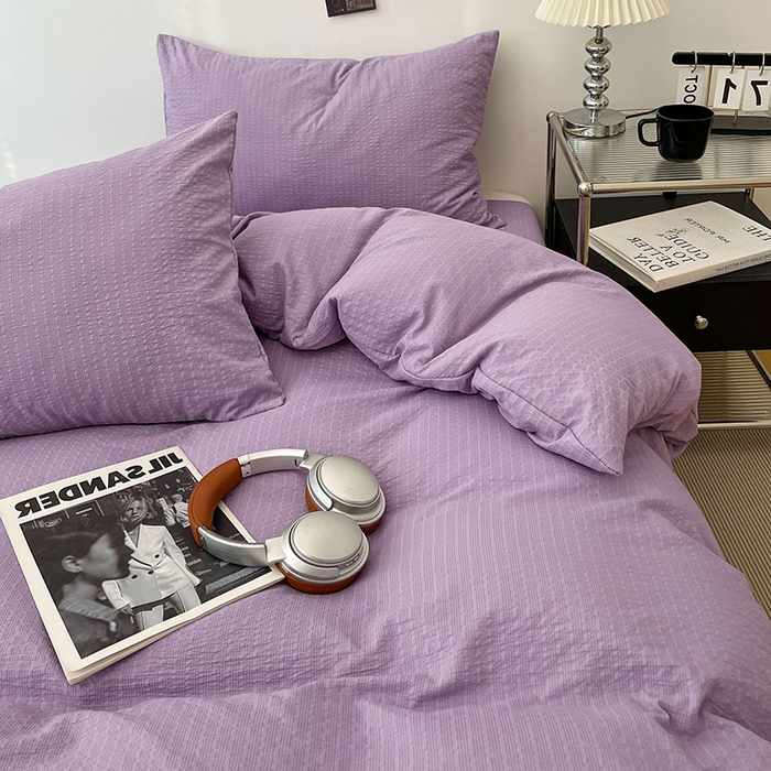 91家纺网 家纺一手货源 找家纺 彩韵家纺 2026新款软糯泡芙纱纯色四件套 泡芙-葡萄冰紫