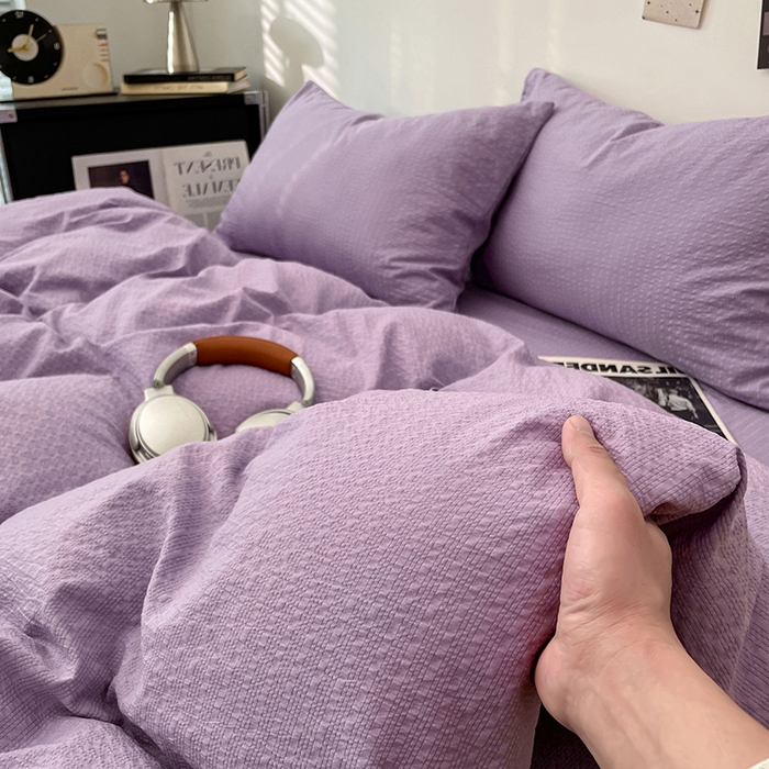91家纺网 家纺一手货源 找家纺 彩韵家纺 2026新款软糯泡芙纱纯色四件套 泡芙-葡萄冰紫