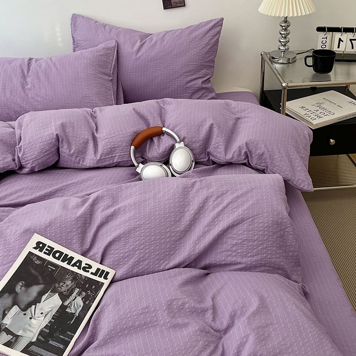 91家纺网 家纺一手货源 找家纺 彩韵家纺 2026新款软糯泡芙纱纯色四件套 泡芙-葡萄冰紫