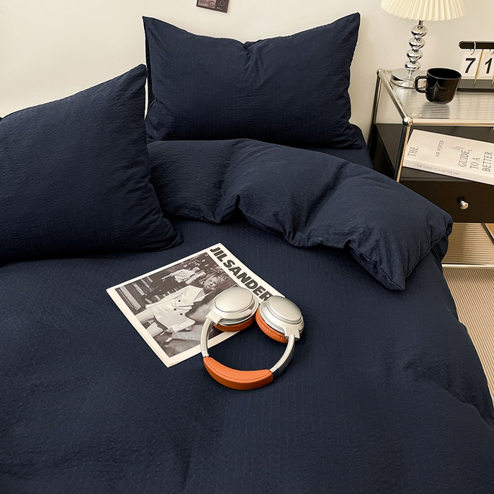 91家纺网 家纺一手货源 找家纺 彩韵家纺 2026新款软糯泡芙纱纯色四件套 泡芙-深海墨蓝