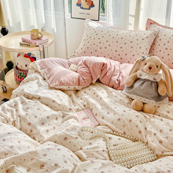 91家纺网 家纺一手货源 找家纺 尚美 2026新款简约印花床盖四件套 春芽-粉