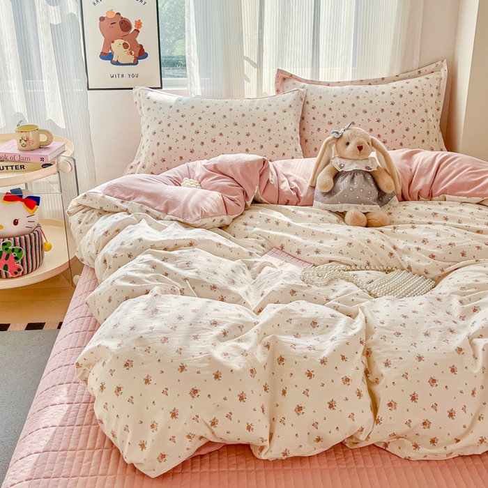 91家纺网 家纺一手货源 找家纺 尚美 2026新款简约印花床盖四件套 春芽-粉