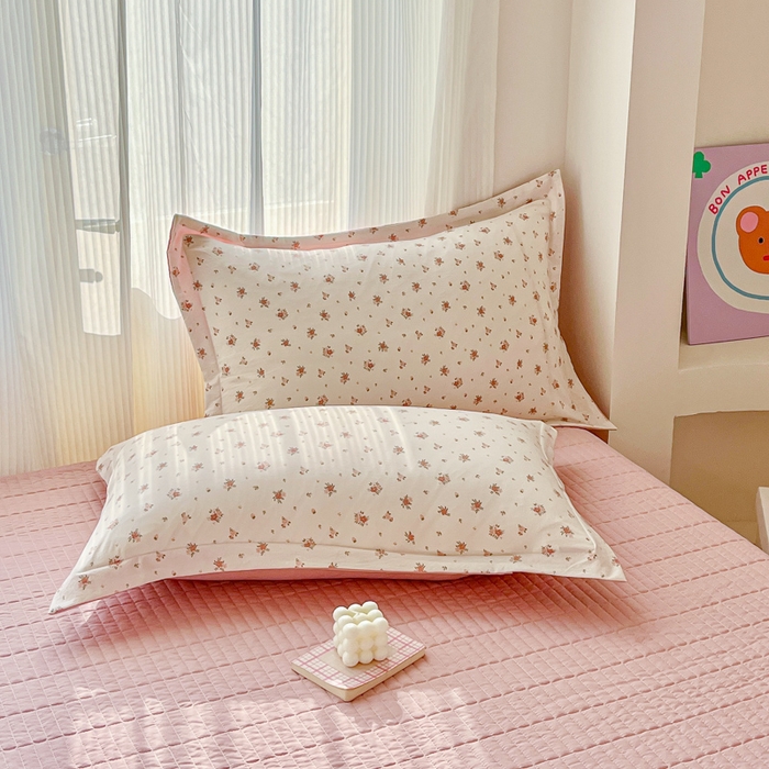 91家纺网 家纺一手货源 找家纺 尚美 2026新款简约印花床盖四件套 春芽-粉