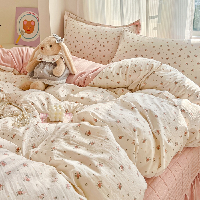 91家纺网 家纺一手货源 找家纺 尚美 2026新款简约印花床盖四件套 春芽-粉